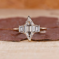 3 Stone Engagement Ring with hexagon step cut engagement ring.
