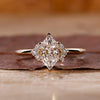 Dutch marquise solitaire diamond ring with 8 claw prong setting.
