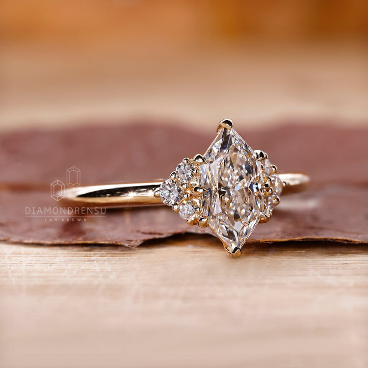 IGI certified solitaire diamond ring with Dutch marquise cut.

