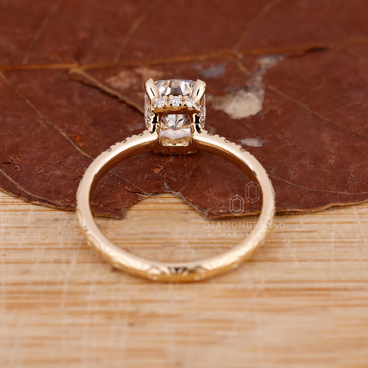 Lab Grown Diamond in cushion cut diamond ring.
