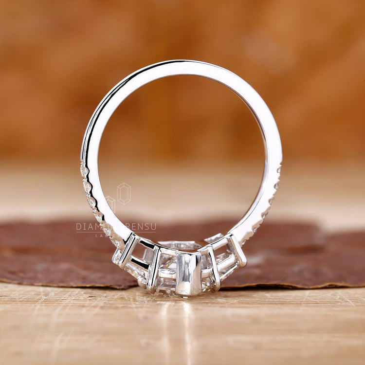 IGI certified three stone hexagon diamond ring lab grown