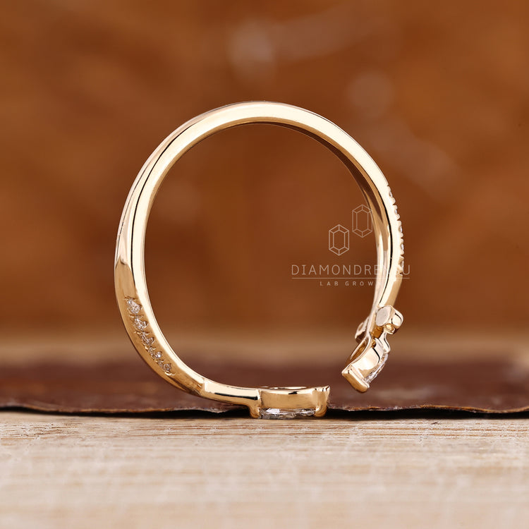Marquise round wedding band handmade design.