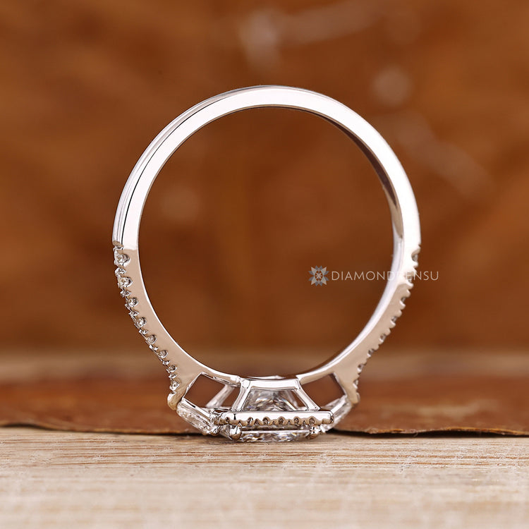 Handmade princess diamond ring halo pave style.