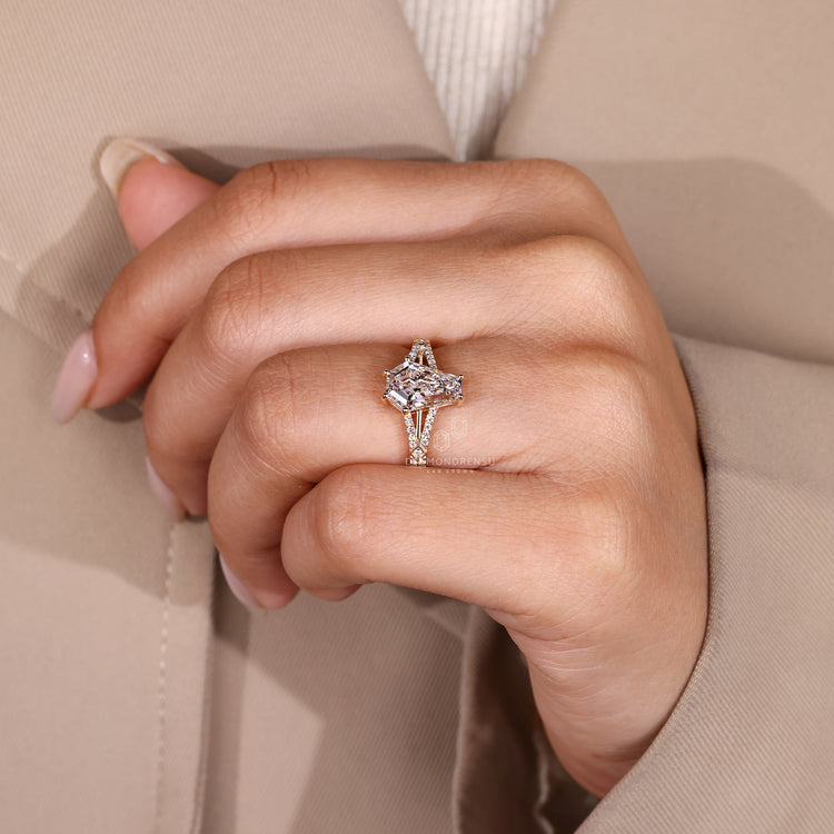 Coffin diamond ring handmade split shank design.