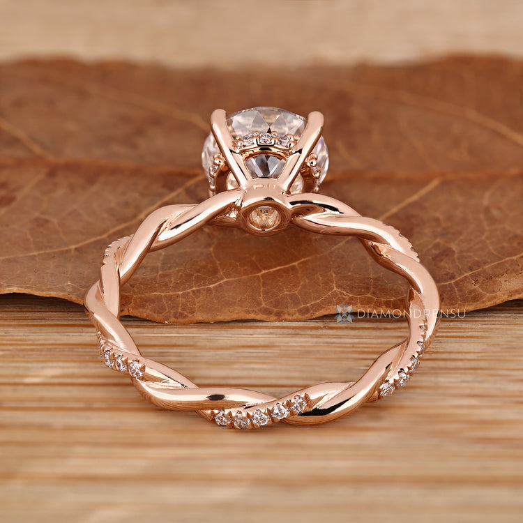 Portuguese cut diamond ring with four prong setting.