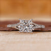 Princess cut diamond ring pave split shank cathedral.
