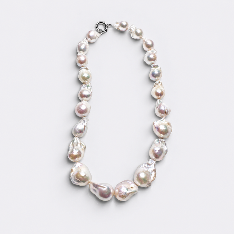 13.5-15.5mm White Baroque Freshwater Pearl Necklace 46cm - Sterling Silver