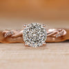 Portuguese cut diamond ring with hidden halo setting.
