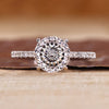 Portuguese cut diamond ring pave round cathedral set.
