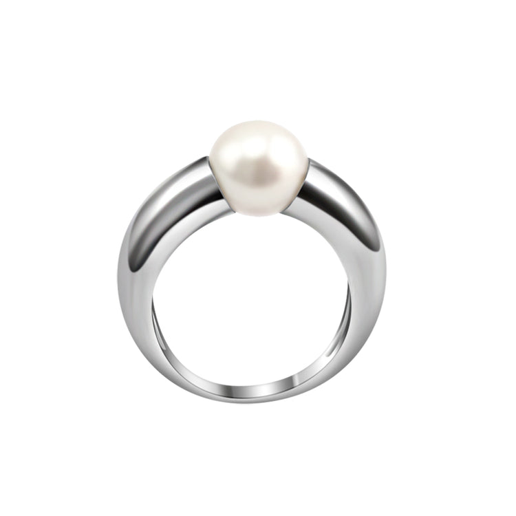 8.5-9mm white round freshwater pearl ring in sterling silver