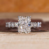 Radiant cut lab diamond ring in u prong micro pave.
