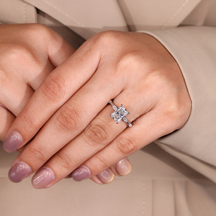 Lab grown diamond radiant cut hidden halo ring.