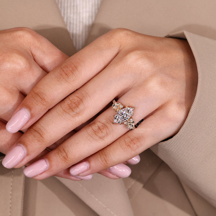 Lab grown marquise diamond ring pave round diamond.