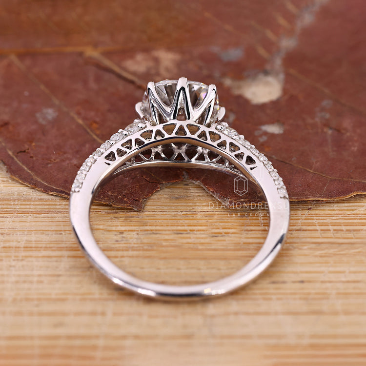Handmade Cushion Old Mine Cut pave diamond ring.