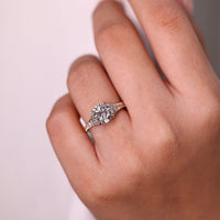 Round cut ring milgrain setting bridge accent pave design.
