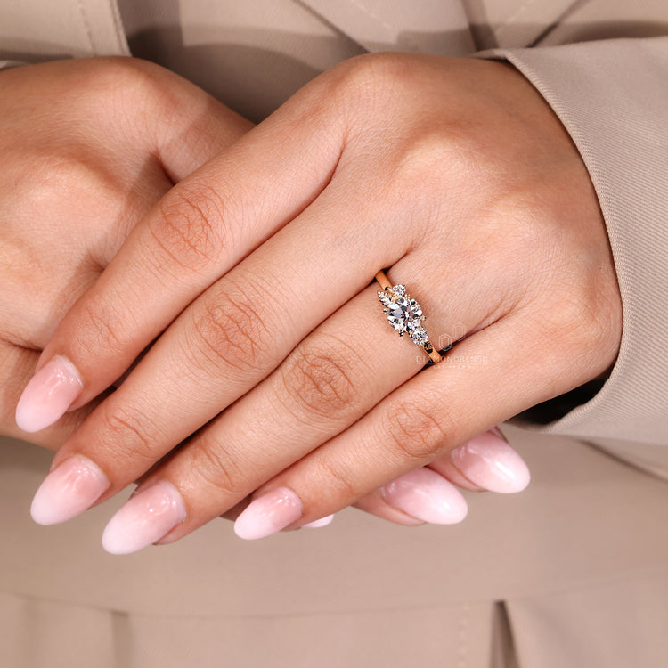 Round Old European Cut Ring IGI certified three stone style.
