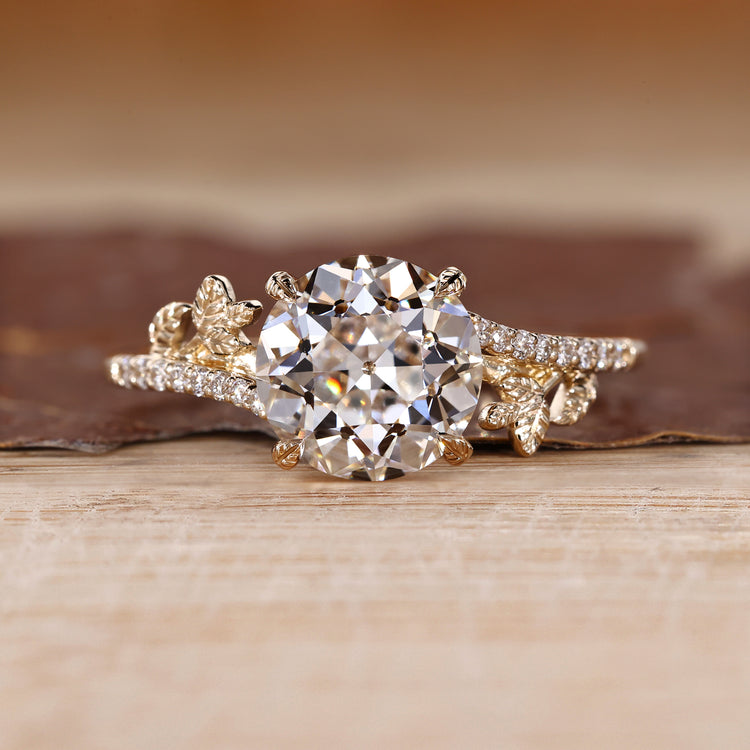 Round old European cut ring pave nature cathedral.
