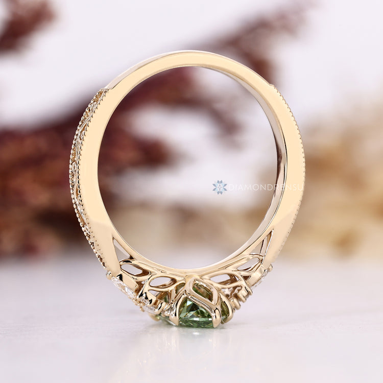 Handmade marquise diamond ring with tapered shank.