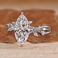 Lab grown marquise diamond ring nature style.