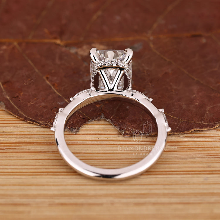 IGI certified cushion diamond ring distance pave.
