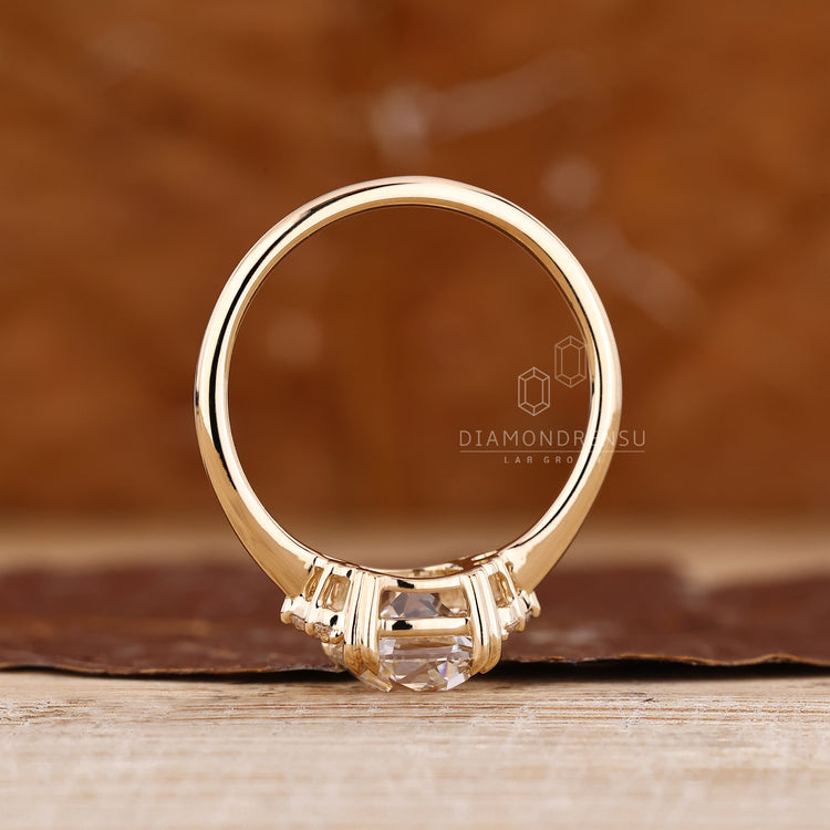 Handmade Cushion Old European Cut Ring with tapered shank.
