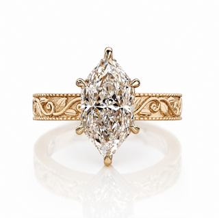 Dutch Marquise Lab Grown Diamond Vintage Ring 3 CT, 18k Yellow Gold - Size M