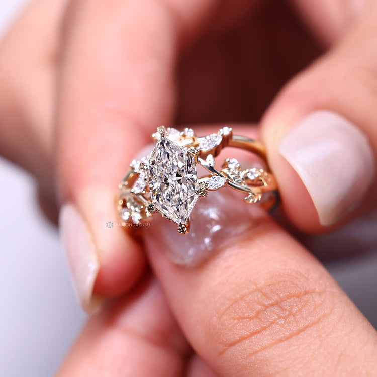 Nature inspired Dutch marquise bridal set design.