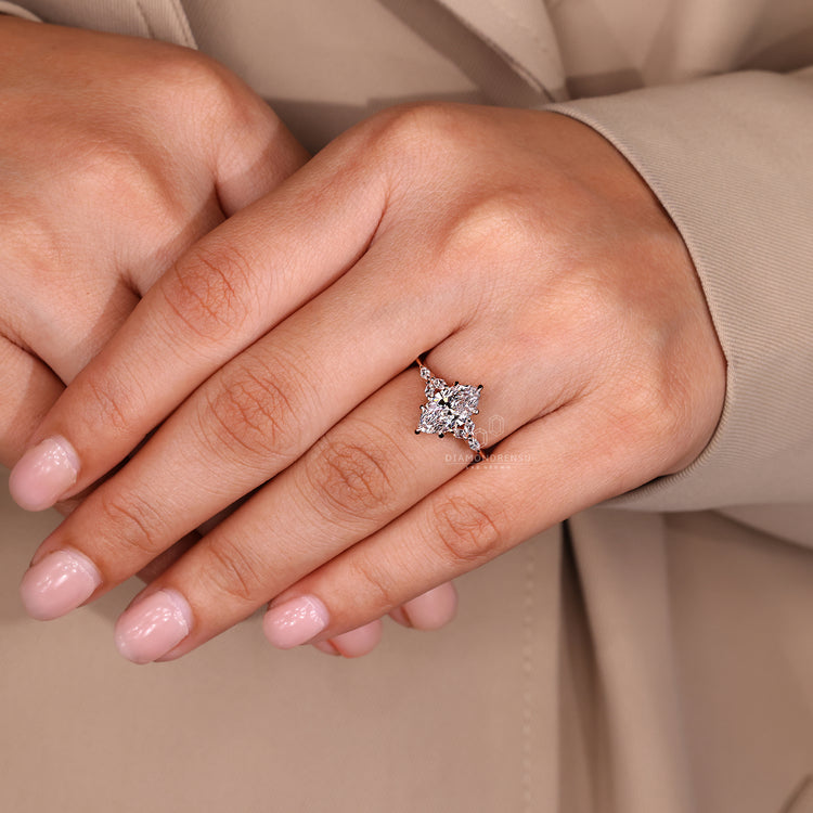 Marquise cut diamond ring muse six claw prong.