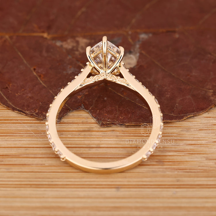 Lab grown diamond Dutch marquise ring with fine finish.
