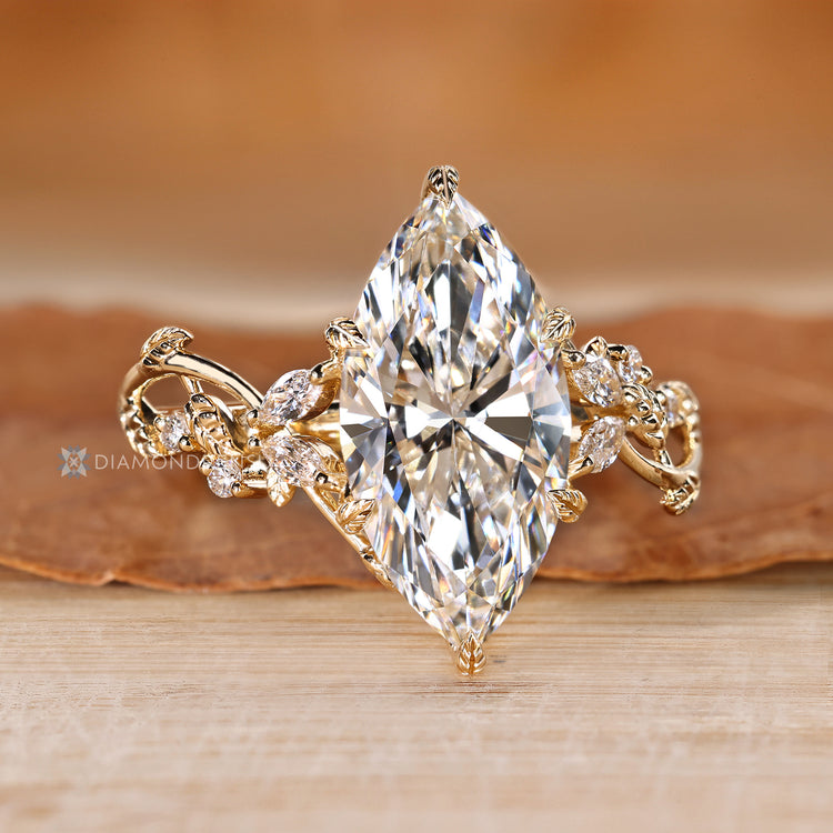 Marquise diamond ring with tulip basket setting.