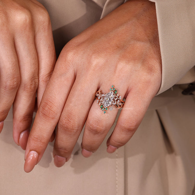 Nature inspired Dutch marquise diamond bridal set.
