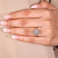 Marquise diamond ring cathedral six claw prong set.
