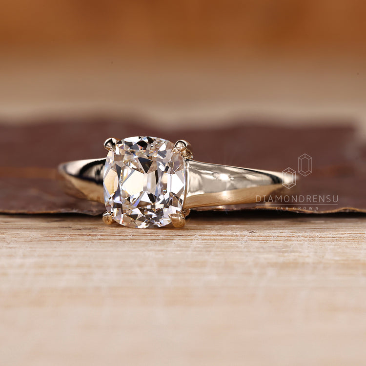 Lab Grown Cushion Old European Cut Ring classic design.
