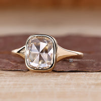 Lab grown cushion rose diamond ring solitaire style.