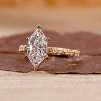 Lab grown marquise diamond ring art deco style.
