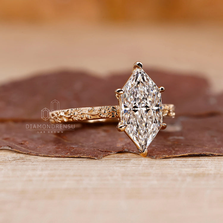 Art deco marquise diamond ring six claw prong set.
