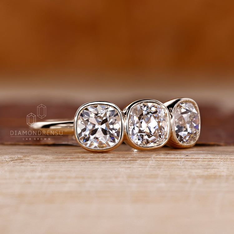 Cushion Old European Cut Ring open gallery design.
