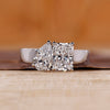 Toi et Moi diamond ring with radiant and pear cut diamonds.
