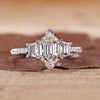 Handmade hexagon step cut diamond ring three stone design