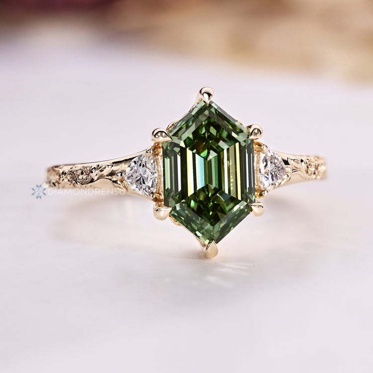 Nature inspired hexagon diamond engagement ring.