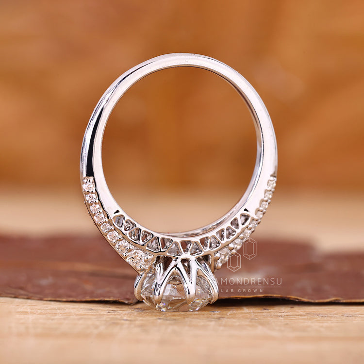 Cushion Old Mine Cut Ring elegant pave style.