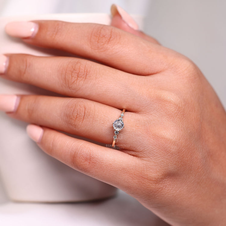 Five stone Portuguese diamond ring six prong setting.

