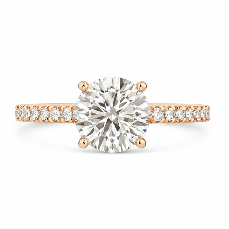 Round Cut Lab-Grown Diamond Tulip Prongs Pavé Band Ring 1.5ct - 10k Rose Gold - Size R
