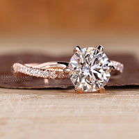 Lab grown round diamond ring twisted pave design.