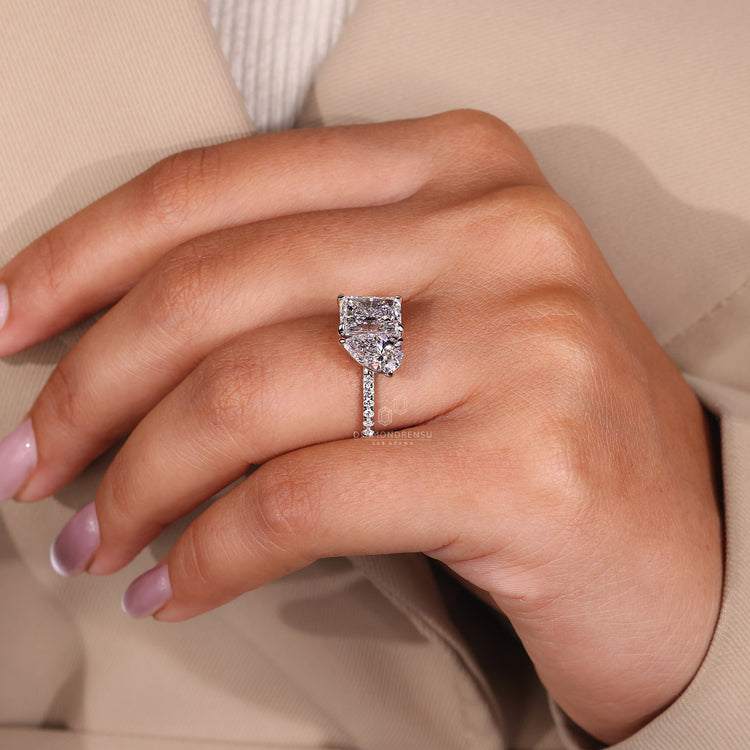 Pear radiant diamond ring claw prong pave band.
