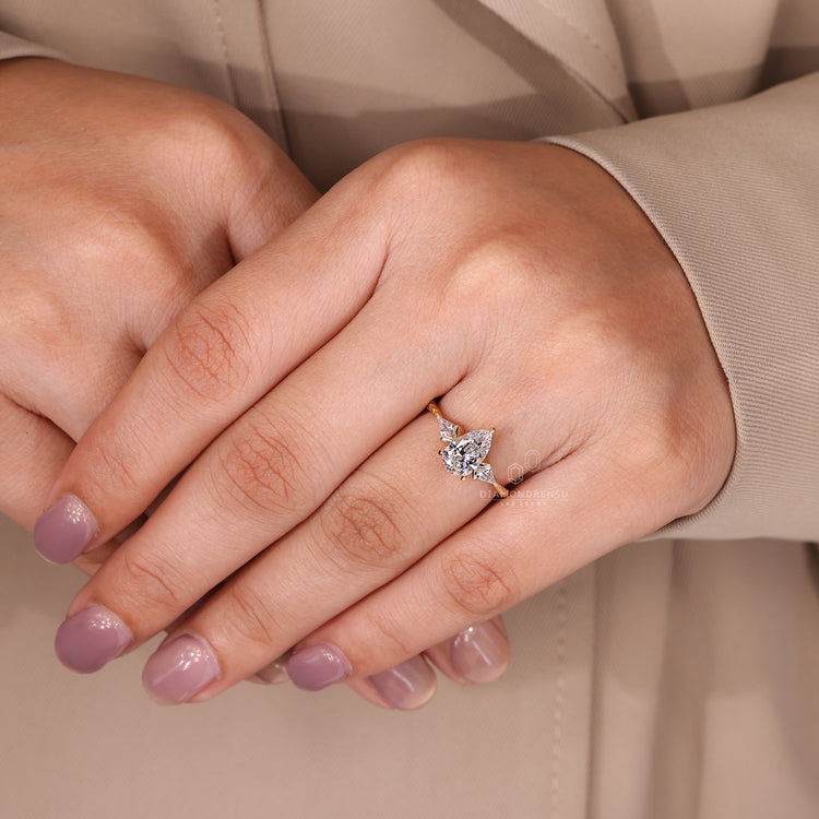 Handmade pear cut diamond ring kite stone design.