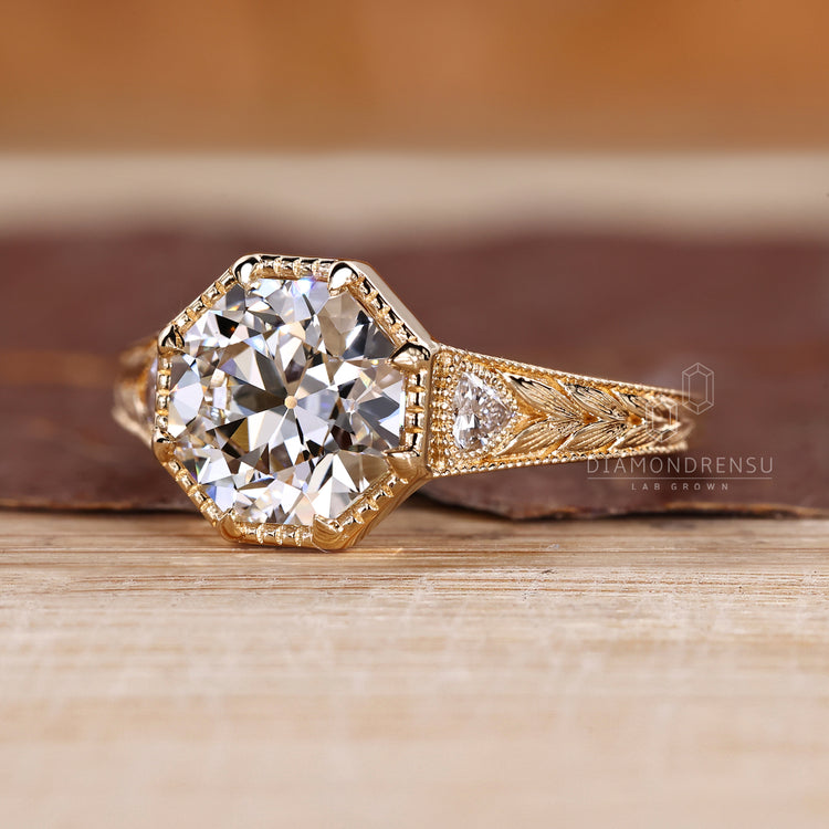 IGI certified Octagon Old European Cut diamond ring.
