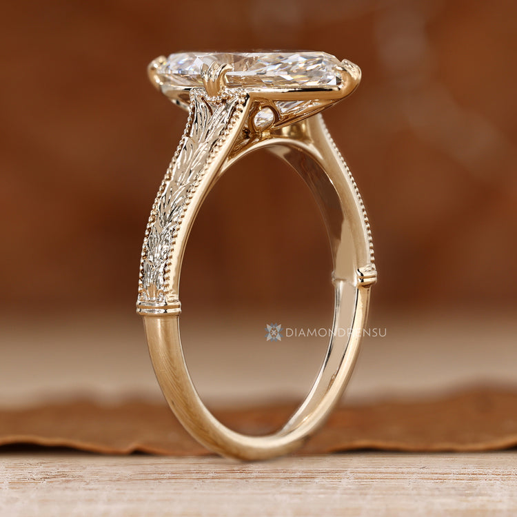IGI certified lab grown marquise diamond ring.
