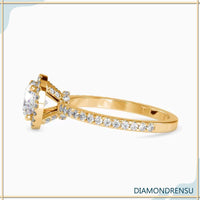 Stunning round halo engagement ring in gold pave style