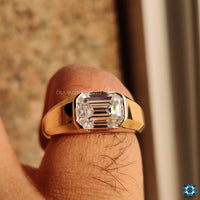 2.37 CT Emerald Cut Moissanite Half Bezel Solitaire Ring